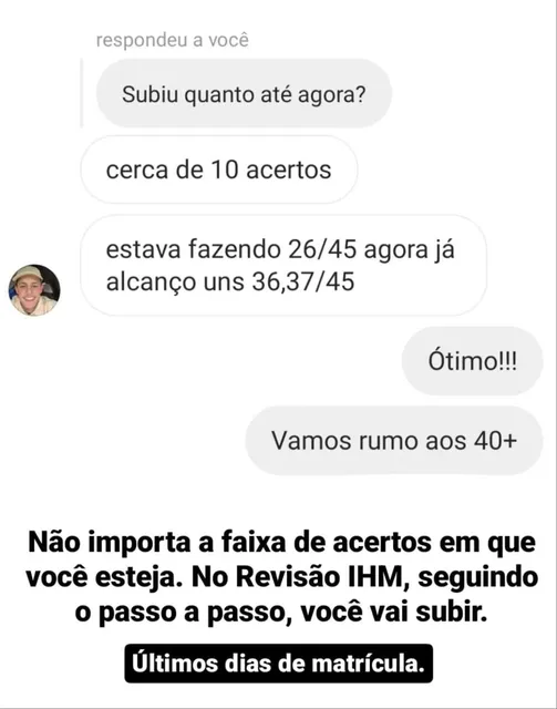 Print real de aluno IHM mostrando evolução de acertos em Linguagens