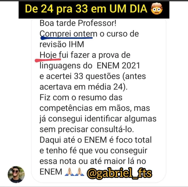 Print real de aluno IHM mostrando evolução de acertos em Linguagens