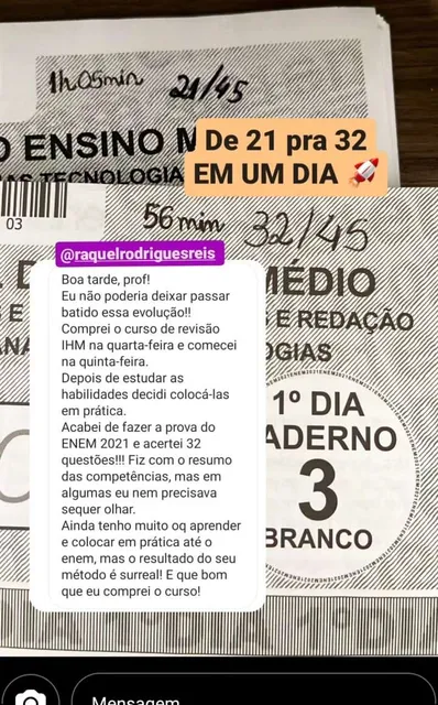 Print real de aluno IHM mostrando evolução de acertos em Linguagens